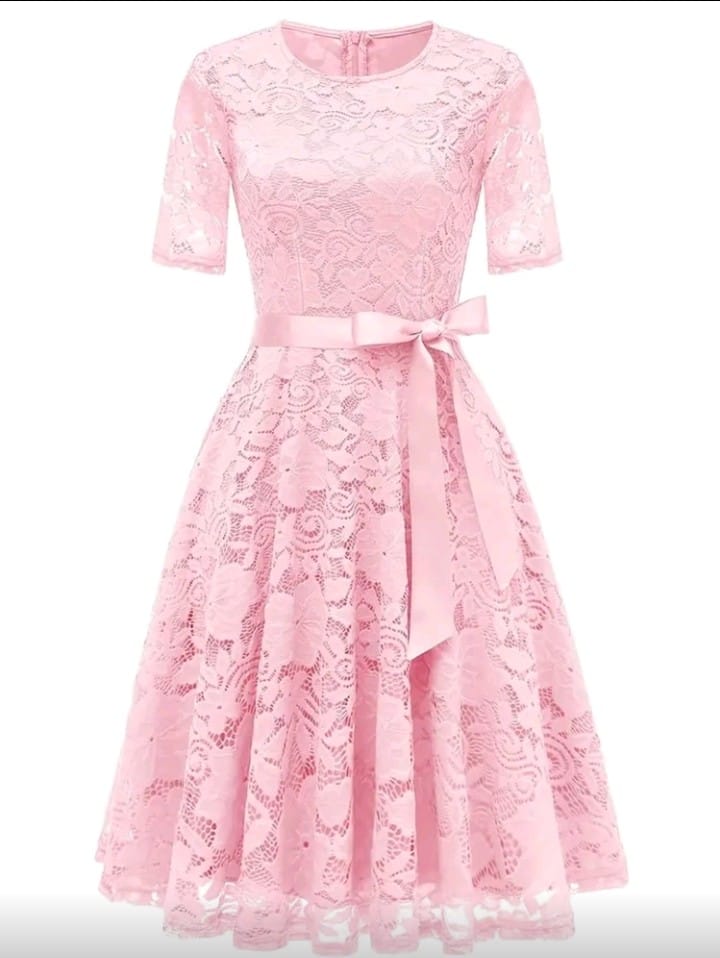 Vestido de Festa Rendado Delicado - Rosa Bebê Romântico
